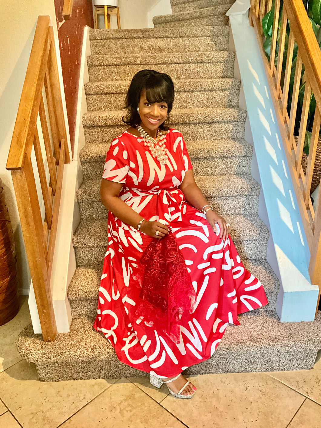 Red & White Maxi Dress