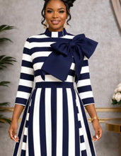 Load image into Gallery viewer, Navy/White Oversized Bow Dress
