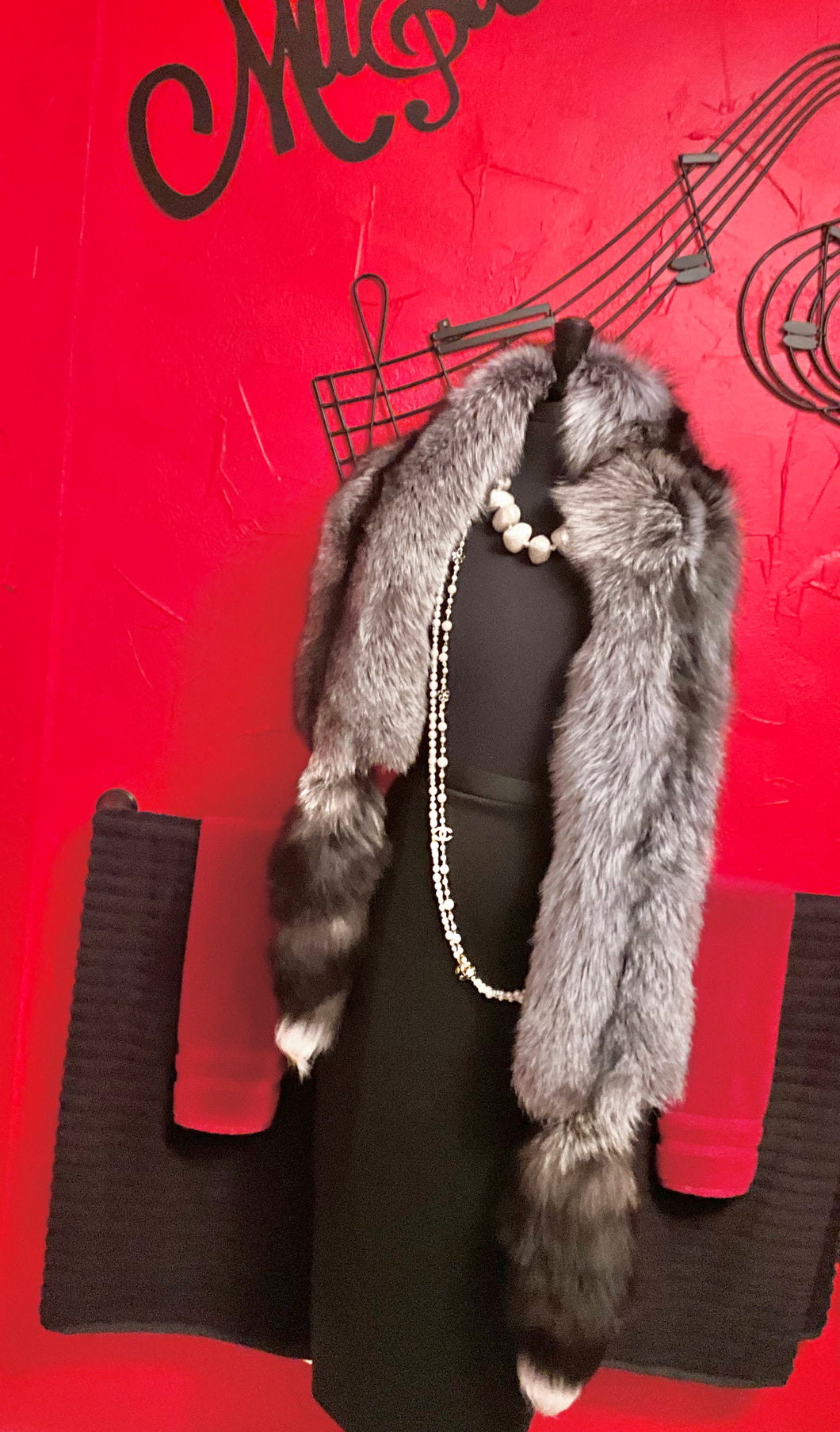 Silver Fox Wrap Scarf w/Tails