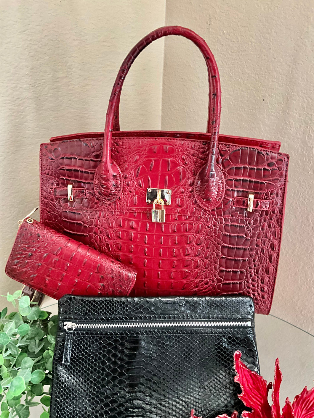 Red Hot Oversized Handbag Set w/ Wallet