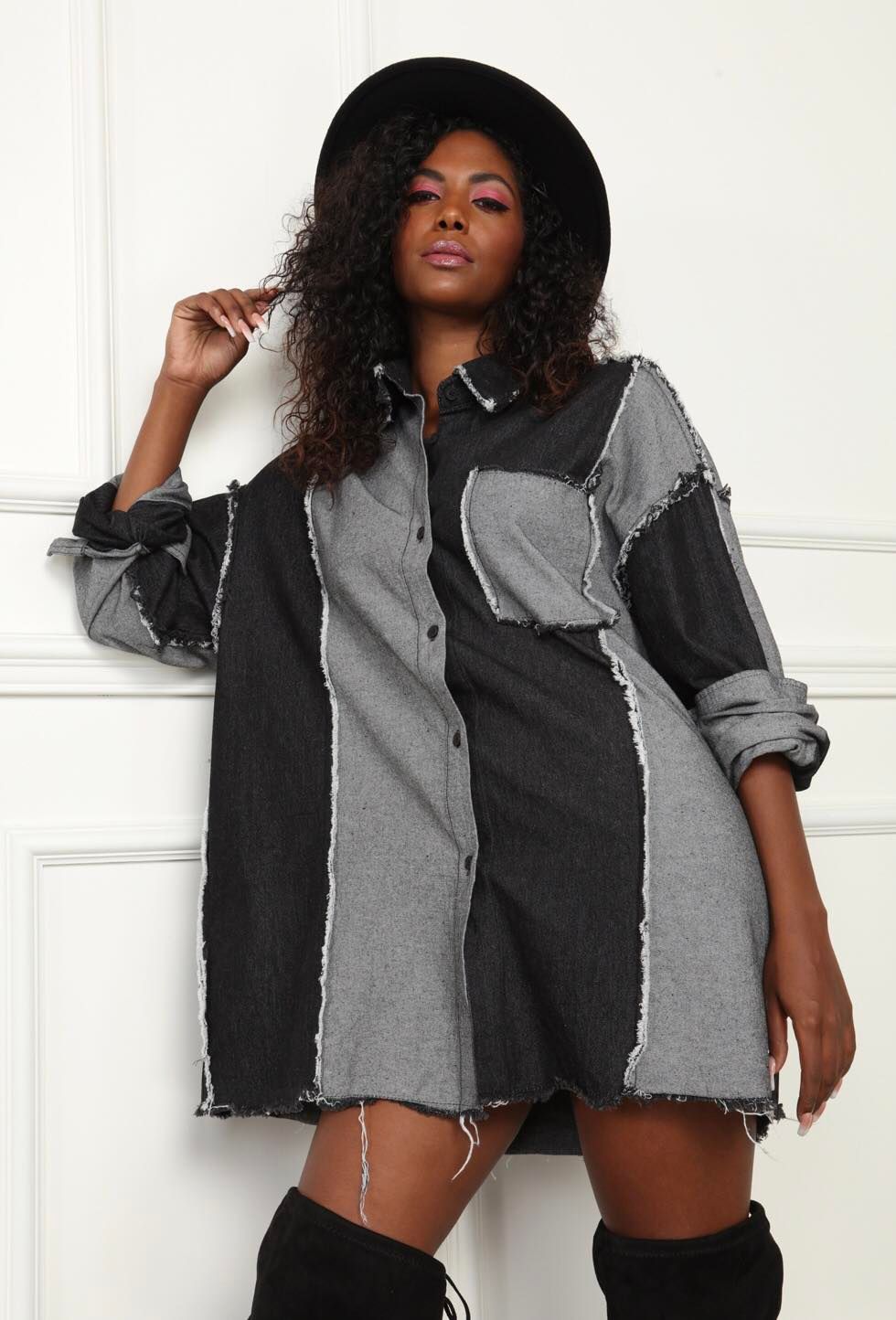 Gray/Blk Oversize Shirt