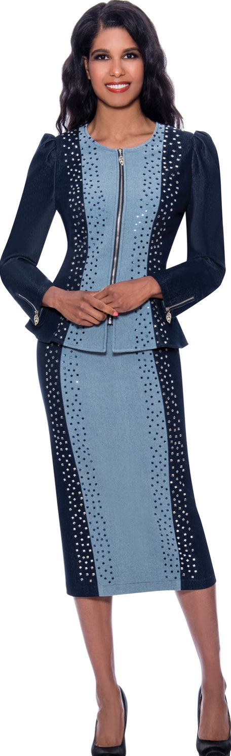 Two Tone Embellished Denim Suit