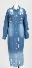 Load image into Gallery viewer, Blingy Distressed Denim Duster/Dress
